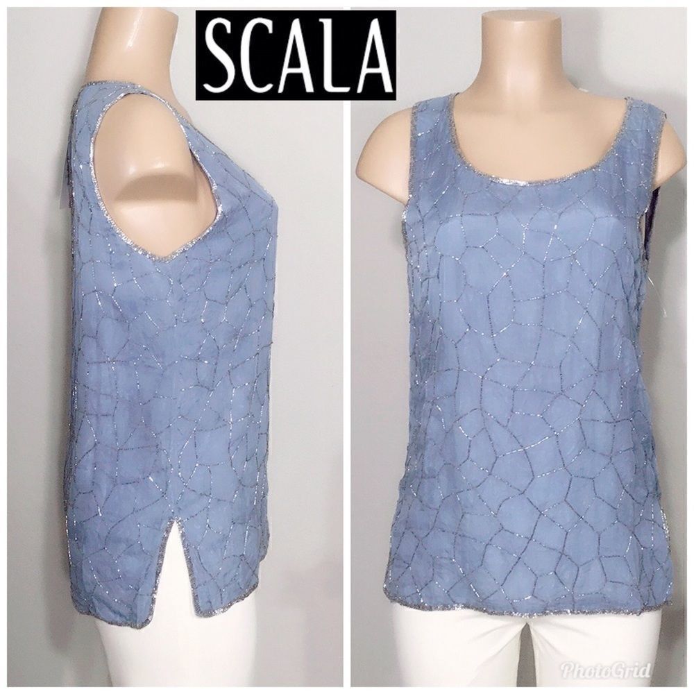 Special occasion top. Blue w/silver beading. NWT